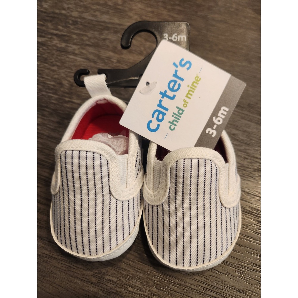 Carters Child of Mine Infant Boys Blue White Striped Slip On Shoes 3-6M NEW